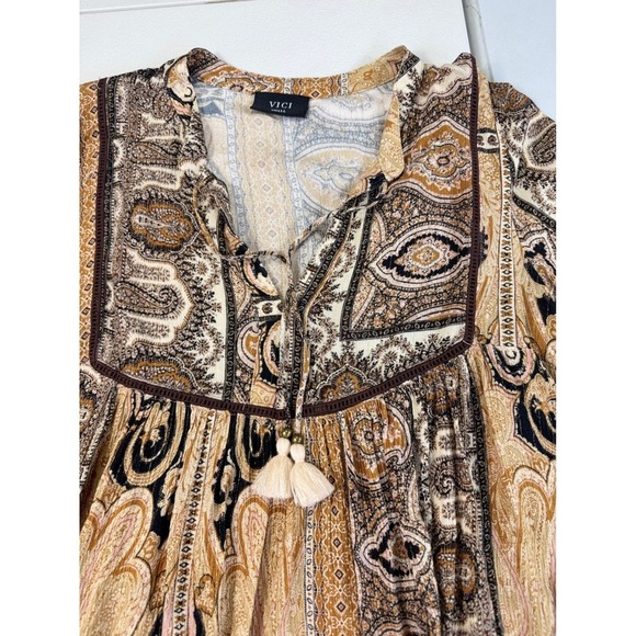 Vici Paisley Print Tassel Tie Long Sleeve Blouse Top Small Boho Chic - Picture 3 of 13